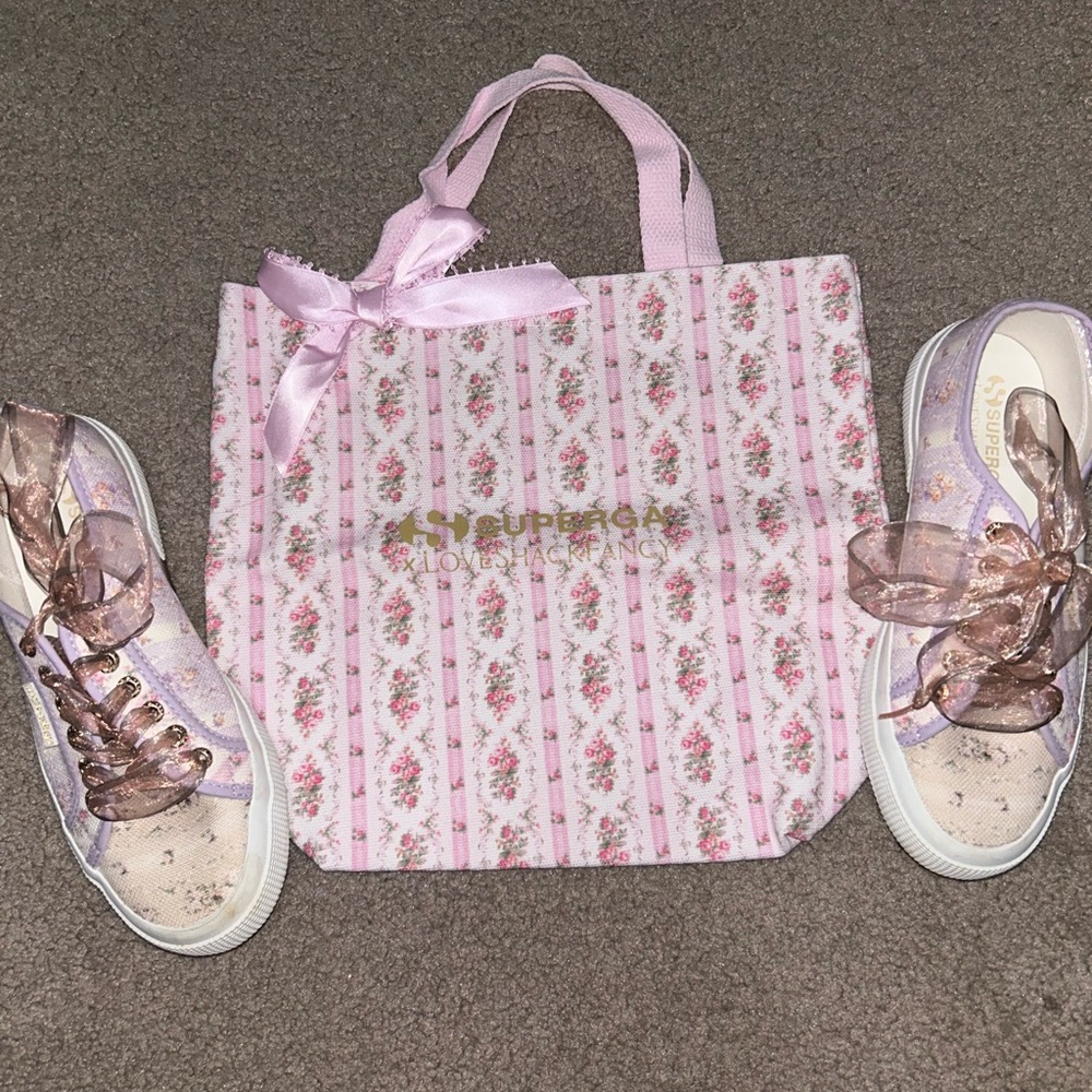 Superga Pink Floral Tote and Sneakers Set